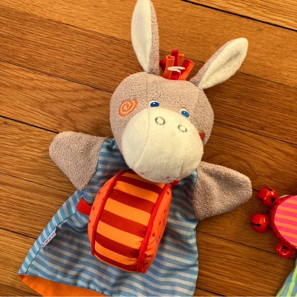 HABA Donkey Elephant Animal Rattle Play Toddler Plush Hand Glove Puppets - Picture 3 of 7